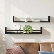 vidaXL Prateleiras de parede 2 pcs Preto Carvalho 80x16x14 cm Madeira de engenharia