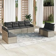 vidaXL 8 pcs conj. sofás jardim c/ almofadões vime PE cinzento-claro