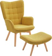HOMCOM Poltrona de Destaque com Otomana, Poltrona Relax com Aparência de Cotelê, Poltrona com Braços e Pernas de Madeira, para Sala de Estar, Laranja | Aosom Portugal