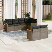 vidaXL 7 pcs conjunto sofás p/ jardim c/ almofadões vime PE cinzento