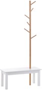 HOMCOM Cabide de Pé com Banco Pendurador Tipo Árvore Moderno 6 Ganchos para Pendurar Roupa Malas Corredor Entrada Bambu e MDF 80x30x180cm