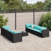 vidaXL 9 pcs conjunto lounge de jardim c/ almofadões vime PE preto