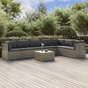 8 pcs conjunto lounge de jardim c/ almofadões vime PE cinzento