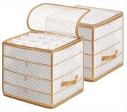 Caixas de plástico para guardar enfeites de Natal SONGMICS, pacote com 2 organizadores de bolas de Natal, para 128 enfeites e decoração natalina, divisórias removíveis, semitransparentes e douradas RFB029A02