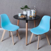 Conjunto Mesa Tower Redonda 80 cm Preta e Pack 2 Cadeiras Kelen - Azul céu