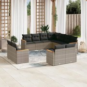 vidaXL 11 pcs conjunto sofás de jardim c/ almofadões vime PE cinzento
