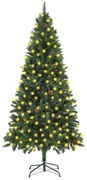 vidaXL Árvore de Natal pré-iluminada com pinhas 210 cm verde