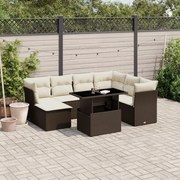vidaXL 8 pcs conjunto sofás de jardim c/ almofadões vime PE castanho