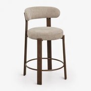 Banqueta Alta Com Encosto Em Tecido Chenille E Ferro Jolie Madeira Escura & ↑65 Cm & Chenille Castanho Trigo - Sklum