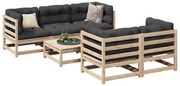6 pcs conjunto de sofás de jardim c/ almofadões pinho maciço