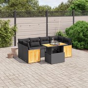 vidaXL 7 pcs conjunto de sofás p/ jardim c/ almofadões vime PE preto