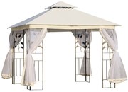 Outsunny Pérgola Jardim Exterior Teto Duplo Mosquiteira Orifícios Drenagem 300x300x280 cm Elegante Branco | Aosom Portugal