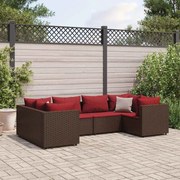 vidaXL 6 pcs conj. lounge jardim c/ almofadões 6 pcs vime PE castanho