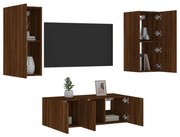 vidaXL 4 pcs móveis parede TV c/ LEDs deriv. madeira carvalho castanho