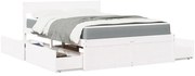 vidaXL Cama com gavetas e colchão 140x190 cm pinho maciço branco