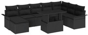 vidaXL Sofá de Jardim : Conjunto de 9 peças com almofadas em rattan preto