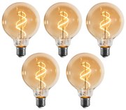 Conjunto de 5 Lâmpadas LED E27 Reguláveis Filamento Espiral G95 Dourado 4W 270 lm 2100K