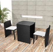 vidaXL 3 pcs conjunto bistrô com almofadas vime PE preto
