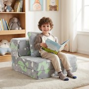 Sofá-cama para crianças  dobrável 3 em 1 com capas laváveis com fecho e almofada adicional desenhos de unicórnios cinzentos