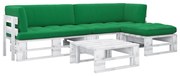 4 pcs conj. lounge paletes + almofadões pinho impregnado branco