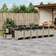 vidaXL 17 pcs conj. jantar jardim c/ almofadões vime PE cinzento-claro