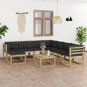 9 pcs conjunto lounge de jardim com almofadões pinho impregnado