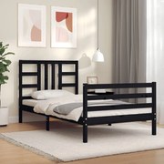 Estrutura de cama com cabeceira 90x200 cm madeira maciça preto