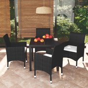 vidaXL 5 pcs conjunto de jantar p/ jardim c/ almofadões vime PE preto