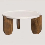 Mesa De Centro Redonda Ø80 Cm Em Mármore E Madeira De Manga Xantten Mármore Claro - Sklum