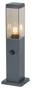 Candeeiro de exterior cinza escuro com vidro fumado 45cm IP44 com tomada e sensor de movimento - Malios Moderno