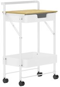HOMCOM Carrinho Auxiliar com Rodas de 2 Níveis Carrinho de Cozinha com 1 Gaveta e 1 Cesto Carrinho Organizador 45x29,5x68 cm Branco | Aosom Portugal