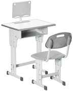 HOMCOM Conjunto de Secretária e Cadeira para Crianças com Altura Ajustável 1 Gaveta e 1 Prateleira para Livros 60x45x90-120 cm Cinza | Aosom Portugal
