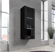 Vitrine de Parede Fiolhal – 40x126 cm – Preto Alto Brilho com LED Azul