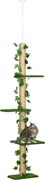 PawHut Árvore para Gatos do Chão ao Teto 37x21x202-242 cm com 4 Plataformas de Relva Artificial Folhas Artificiais e Poste Verde | Aosom Portugal