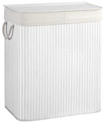 Cesto de roupa com divisórias SONGMICS e tampa, cesto de roupa de bambu com 2 seções, forros removíveis, alças de algodão, capacidade de armazenamento de 100 L, para lavanderia, quarto, branco LCB64WT