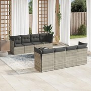 vidaXL 9 pcs conj. sofás jardim com almofadões vime PE cinzento-claro