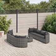 vidaXL 9 pcs conjunto sofás p/ jardim com almofadões vime PE cinzento