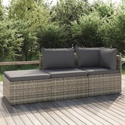vidaXL 3 pcs conjunto lounge de jardim c/ almofadões vime PE cinzento