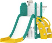 AIYAPLAY Conjunto 5 em 1 de escorregador infantil, telescópio, cesta de basquete, plástico, Amarelo+Verde | Aosom Portugal