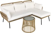 Outsunny Conjunto de 3 peças em rattan para jardim, PE-Rattan, 1 sofá de canto, 1 espreguiçadeira, inclui almofadas, resistente às intempéries, Café+Creme | Aosom Portugal