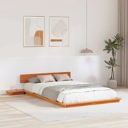 vidaXL Estrutura de Cama de Chão com Mesas de Cabeceira Castanho Encerado 120x190cm Madeira Maciça