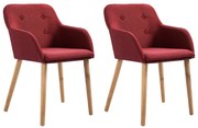 vidaXL Cadeiras jantar 2 pcs tecido vermelho tinto e carvalho maciço