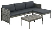 3 pcs conjunto lounge de jardim c/ almofadões vime PE cinzento