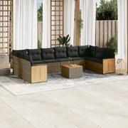vidaXL 11 pcs conjunto sofás de jardim c/ almofadões vime PE cinzento