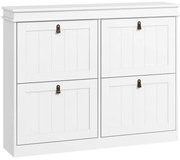 HOMCOM Móvel Sapateira Branco Sapateira Estreita com 4 Portas e Prateleira Ajustável para 20 Pares de Sapatos 105x24x82,5 cm Branco | Aosom Portugal