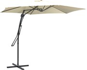 Outsunny Guarda-sol Suspenso Ø293 cm com Alavanca Lateral Base em Cruz Resistente ao Vento Repelente à Água Creme Branco | Aosom Portugal