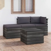 4 pcs conjunto lounge de paletes + almofadões madeira de pinho