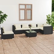 vidaXL 7 pcs conjunto lounge de jardim c/ almofadões vime PE preto