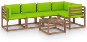 6 pcs conjunto lounge de paletes c/ almofadões pinho impregnado