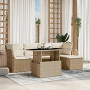 vidaXL 6 pcs conjunto de sofás p/ jardim com almofadões vime PE bege